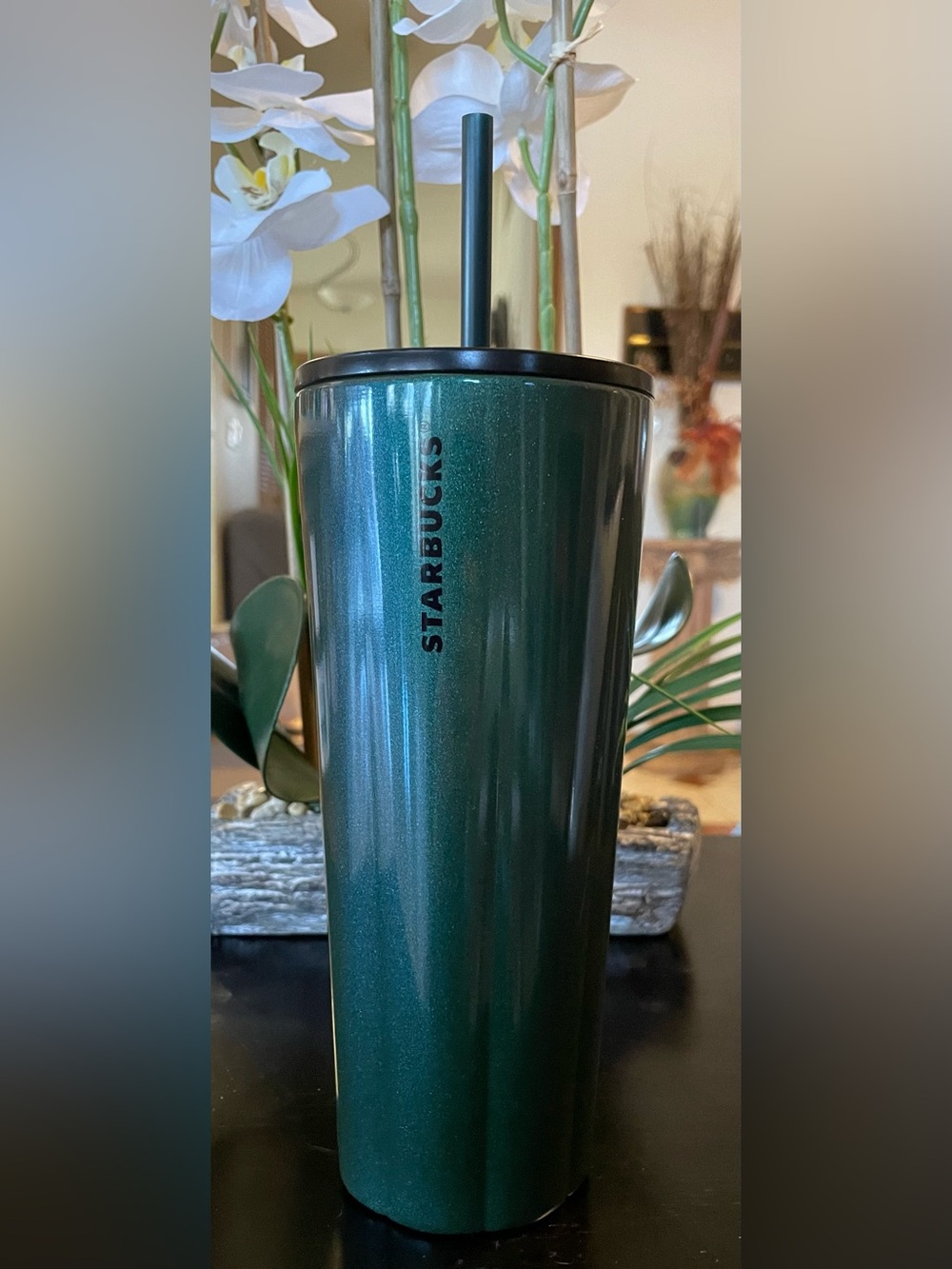 Starbucks Green Glitter Stainless Cup Iridescent Venti Steel Tumbler 24oz New
